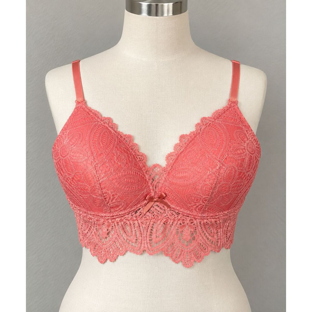 NWT Frederick’s of Hollywood Coral Lace Longline Bralette Bra Size L